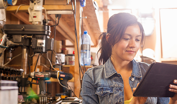 Woman working on tablet